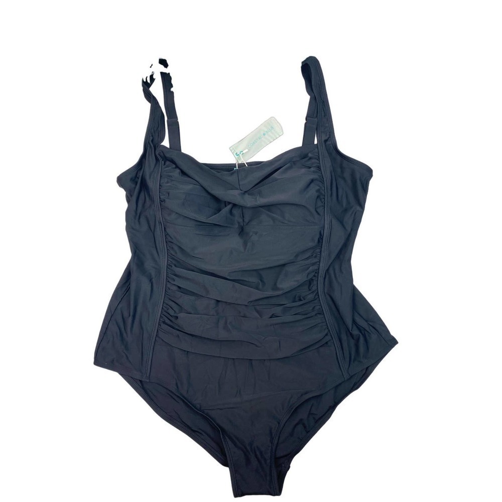 NEW Coastal Blue Womens 3X Tummy Control Black One Piece Swimsuit